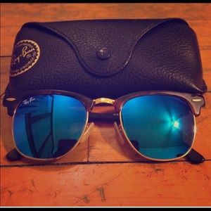 Blue lens brown frame ray bans